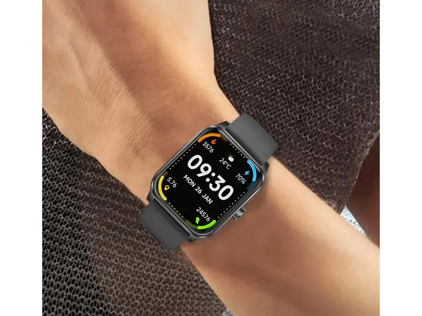 Smartwatch sieviešu vīriešu gumijas siksna sporta bluetooth sarunas melna