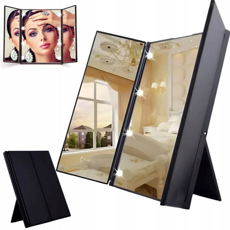 Espejo plegable con soporte cosmético para maquillaje con iluminación led