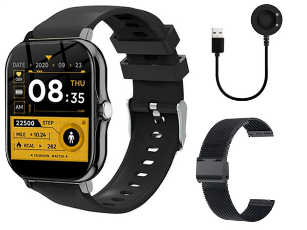 Reloj inteligente para mujer y hombre con correa de goma, deportivo, Bluetooth, llamadas, negro