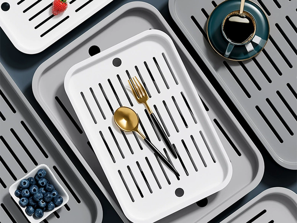 Kaksikihiline köögialus nõudepesukorv köögiviljade ja puuviljade jaoks, plastist