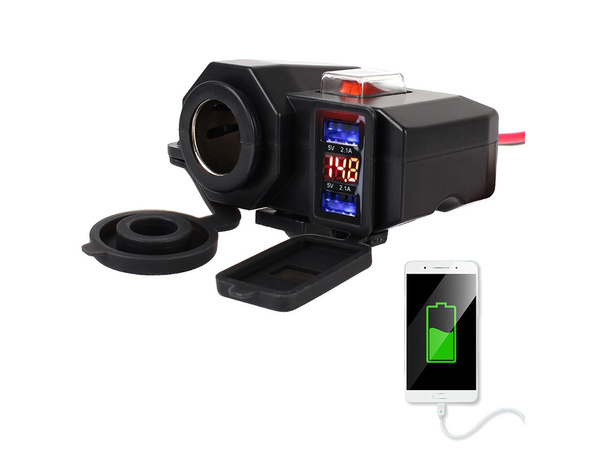 Prise allume-cigare moto voltmètre 2x usb
