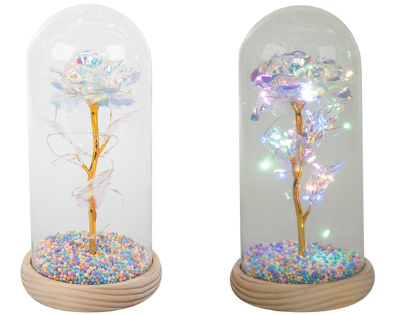 Rosa eterna en caja de cristal luminosa led regalo dia de la mujer