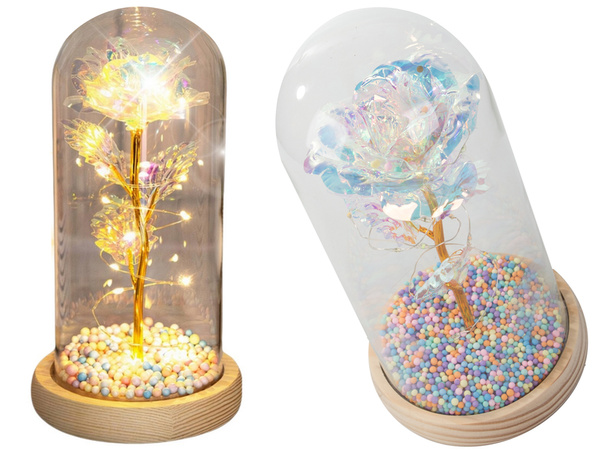 Rosa eterna en caja de cristal luminosa led regalo dia de la mujer