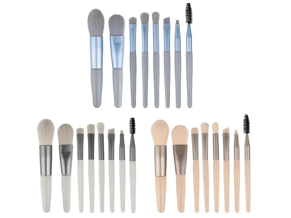 SET DE 8 PINCEAUX PROFESSIONNELS POUR LE MAQUILLAGE DES YEUX ET DES SOURCILS AVEC ÉTUI COSMÉTIQUE