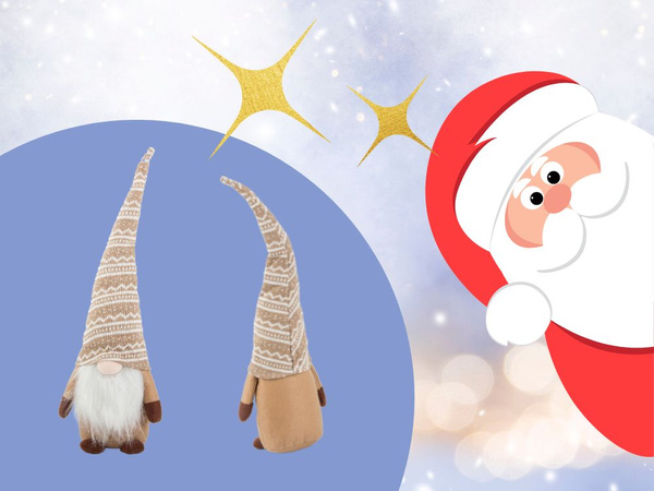 Skrzat krasnal świąteczny brązowy gnom z brodą pod choinkę 48cm miękki
