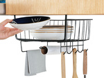 Metal basket under cabinet top 6 hooks paper holder