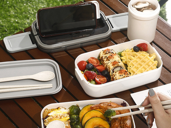 Caja de desayuno con separadores contenedor de dos pisos xxl cubiertos lunchbox 1400 ml