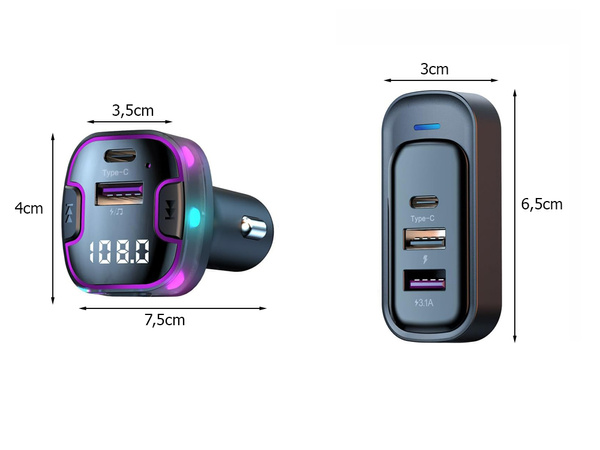 Bluetooth coche transmisor fm 3x usb tipo c adaptador cargador