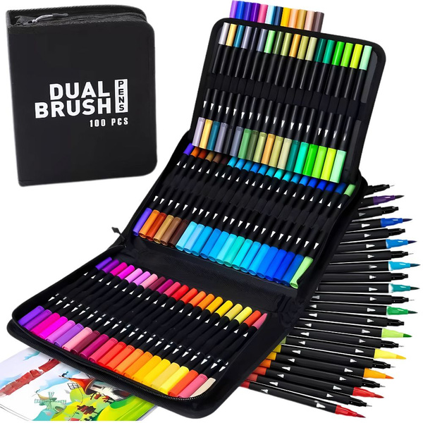 MARKERSTIFT-SET 100 FARBEN AQUARELLSTIFTE DOPPELSEITIG + ETUI