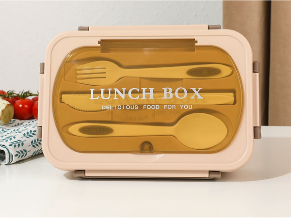 Lunchbox snídaňový box na snídani oběd s přihrádkami příbory