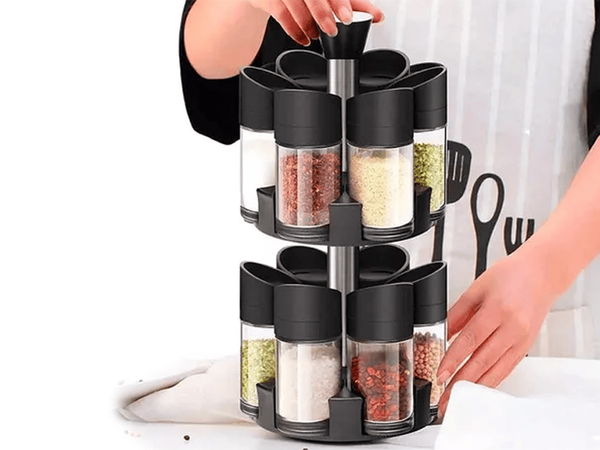 Organisateur à épices rotatif, récipients en verre, 12 pièces, salière