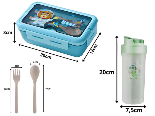 Lunchbox śniadaniówka pojemnik na śniadanie obiad sztućce z bidonem zestaw