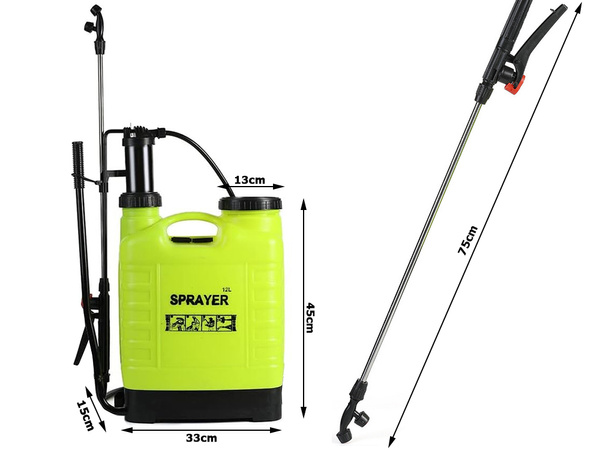 Batohový tlakový postřikovač zahradní ruční postřikovač 12l