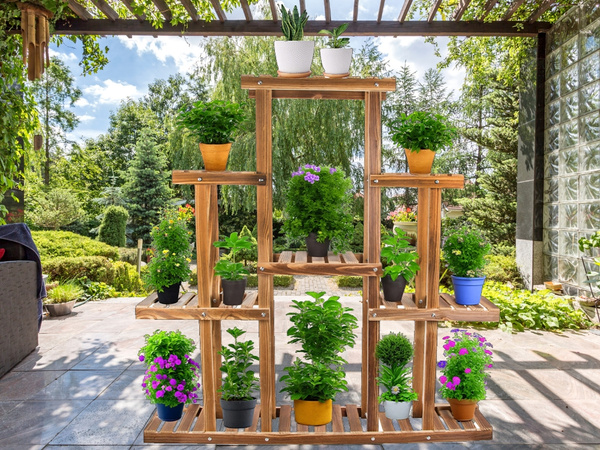 Flower pot high standing wooden flower bed 3 tier bookcase