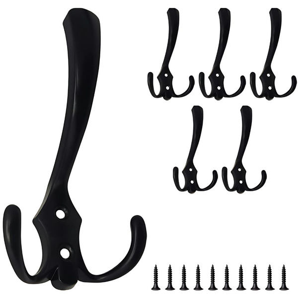 Black wall hooks strong hooks for clothes towels 5 pieces metal
