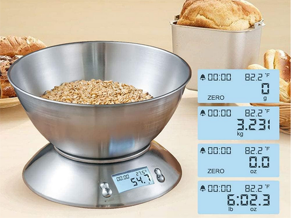 Elektronska kuhinjska lestvica digitalna s skledo 5kg lcd srebrna kovina