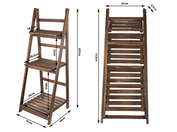 Puidust seisev lillepeenar redel kolm riiulit taimede riiulit