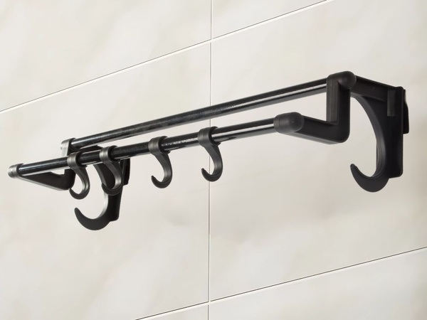 Colgador de baño negro para toallas y accesorios 40cm sin taladrar 4 ganchos