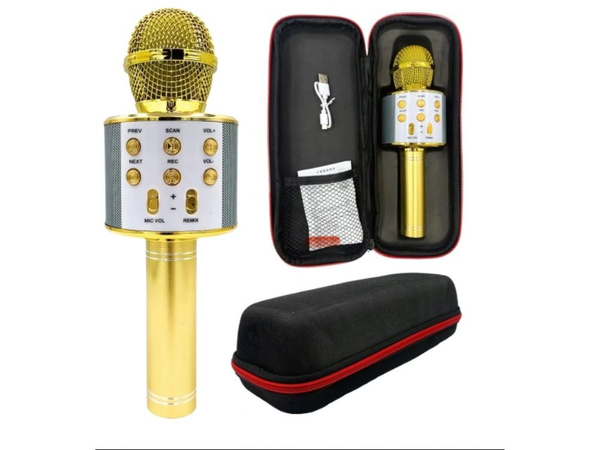 Беспроводной микрофон bluetooth караоке динамик круглый с чехлом различные режимы