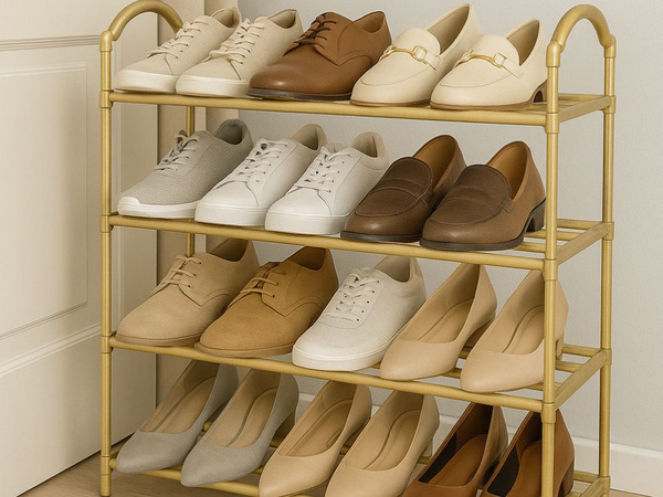 Shoe shelf shoe organiser multi-level cabinet golden shelving unit 4 levels large