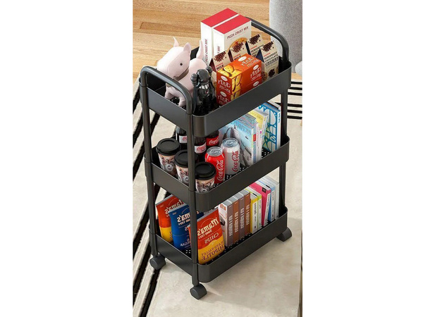 Bathroom shelf kitchen cabinet on wheels bookcase three levels 3 hooks