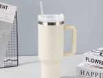 Taza térmica grande de 1,2 l con pajita y asa de acero, termo para bebidas frías y calientes.