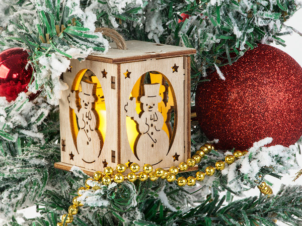 Arbre de noël suspendu en bois lanterne lumineuse décoration de noël bonhomme de neige