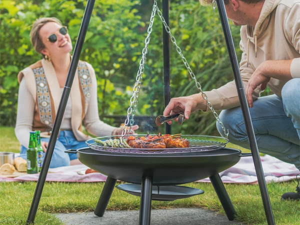 Chimenea de jardín gran trípode soporte parrilla colgante chimenea de carbón