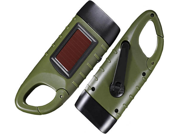 DYNAMO SOLAR TORCH 3 LED KINETIC HAND CRANK CLIP