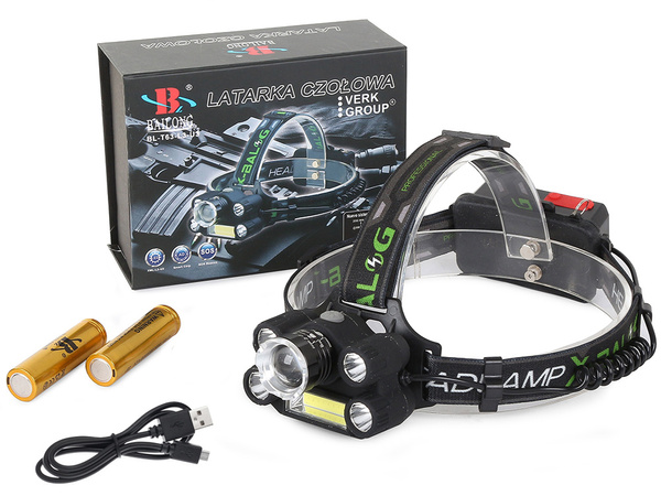 Latarka czołowa bailong 5x led + cob cree xm-l t6