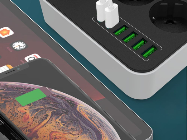 3-spot 250v 2m 6x usb įkroviklio maitinimo kištukas