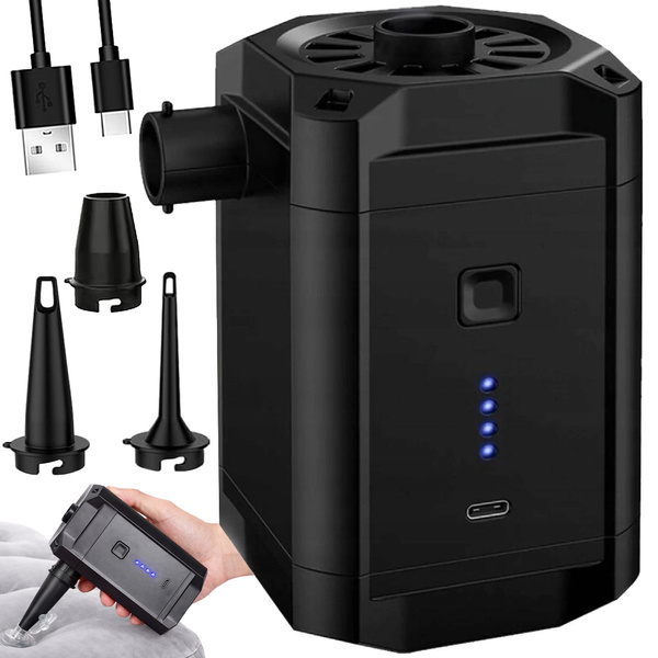 POMPE ÉLECTRIQUE À BATTERIE POUR MATELAS DE PISCINE 3 EMBOUTS CAMPING LED