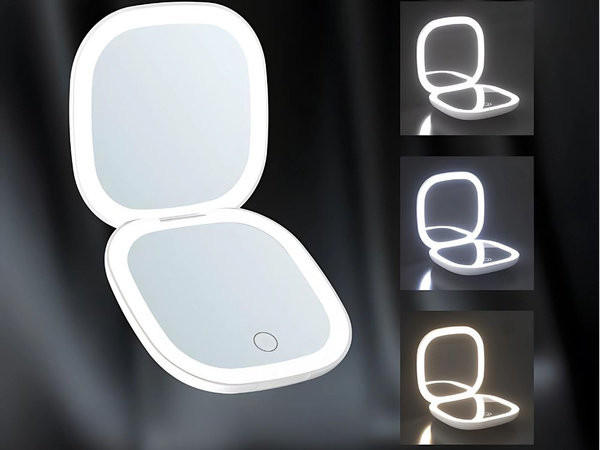 Miroir de maquillage avec éclairage led pliable x5 pour sac de voyage