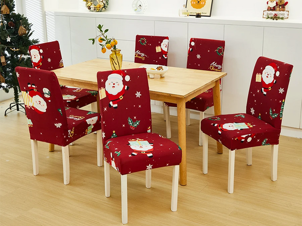 Karácsonyi székhuzat, dekoratív, univerzális, Mikulás, gumiszalaggal