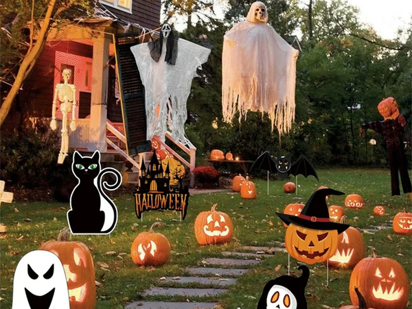 Halloweenská dekorace závěsná dekorace maska ducha křik kostlivce fantom 90 cm