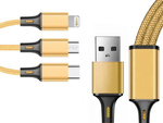 3v1 usb kábel pre telefón lightning kábel iphone micro usb typ-c 1,2 m
