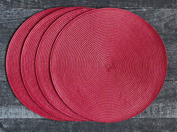 Round plate placemat kitchen plaid table mat burgundy