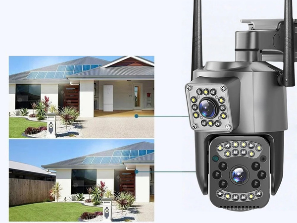Cámara con dos objetivos wifi exterior giratoria wifi detector de movimiento ip