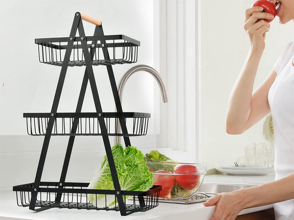 Estante de cocina altillo organizador de cocina de tres pisos con cesta