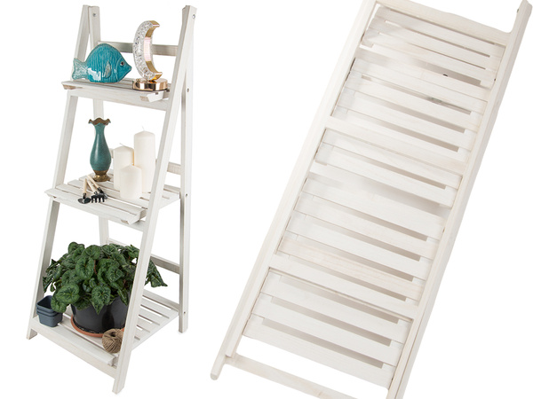 Dřevěný stojící záhonový žebřík tři police police na rostliny