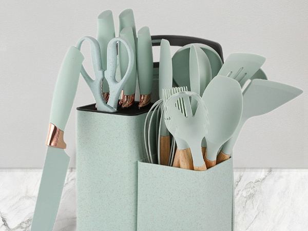 12-piece kitchen knife set with utensils and cutting board knife block stand set