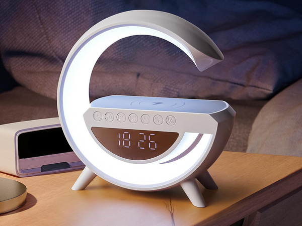 Lampe led rgb gaming chargeur induction haut-parleur réveil radio horloge