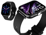 Reloj inteligente para mujer y hombre con correa de goma, deportivo, Bluetooth, llamadas, negro