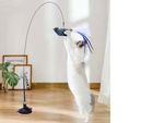 Cat rod interactive toy with suction cup movable birdie