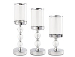 Candle holders glamour metal crystal glass set chrome 3 pcs