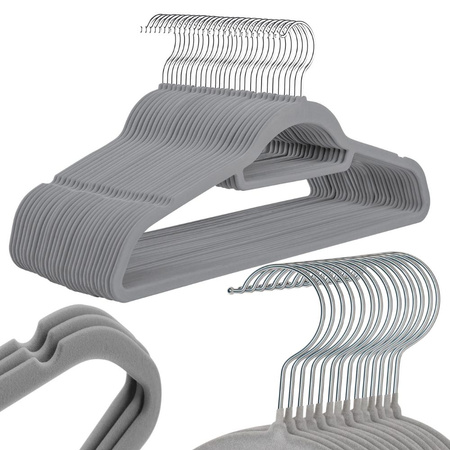 Velour clothes hangers grey anti-slip set of 20 pieces