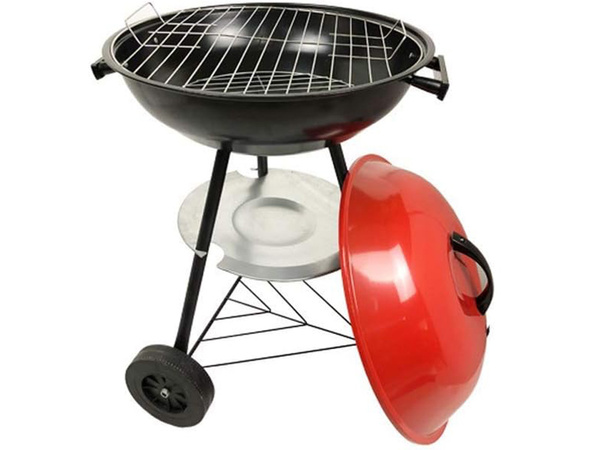 Faszén kerti brikett grill kerekek kerek fedél zárható hordozható