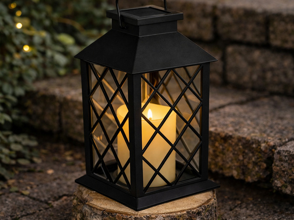 LAMPION LATARENKA DEKORACYJNY LED Z ELEKTRYCZNĄ ŚWIECZKĄ SOLARNY OZDOBNY