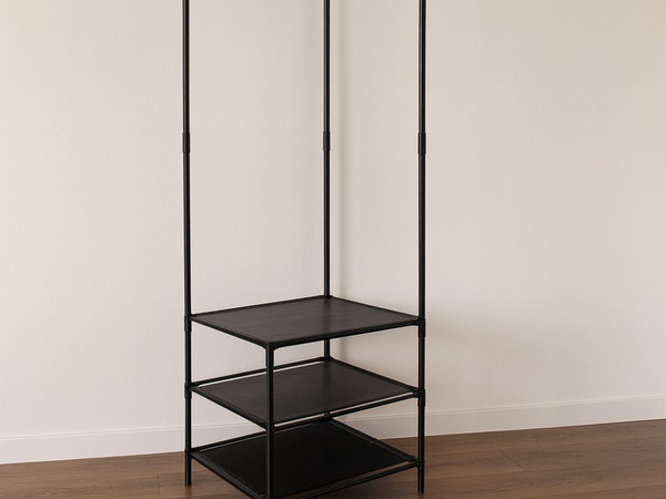 Cintre d'angle sur pied pour vêtements avec étagères pour chaussures armoire métallique