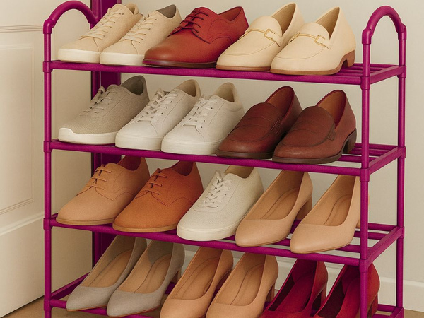 Shoe shelf shoe organiser stackable cabinet pink 4-level shelf unit large